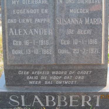 SLABBERT Alexander 1915-1962 &amp; Susanna Maria DE BEER 1916-1971