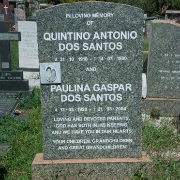 SANTOS Quintino Antonio, dos 1910-1980 &amp; Paulina Gaspar 1920-2004
