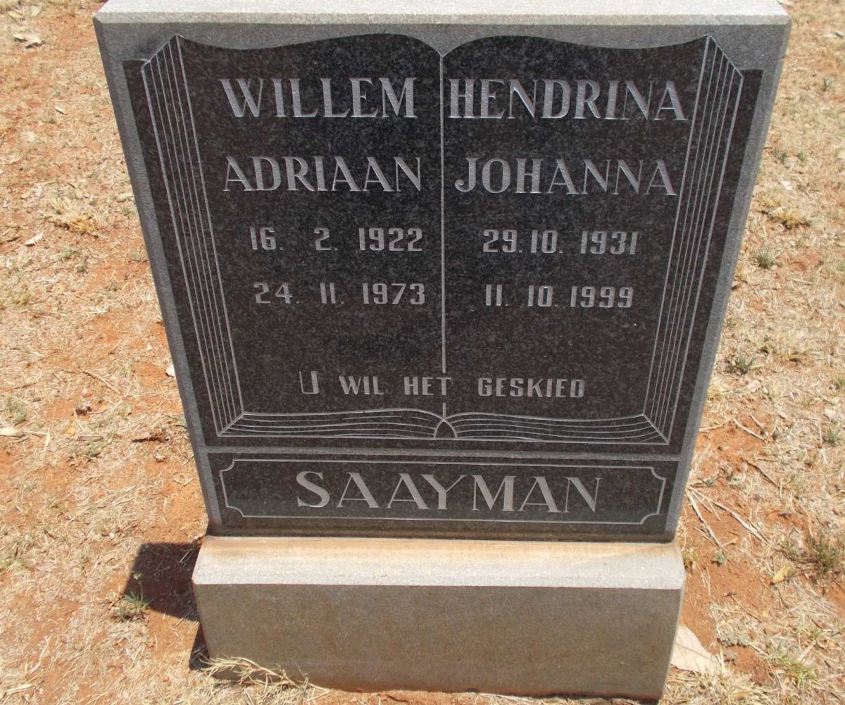 SAAYMAN Willem Adriaan 1922-1973 &amp; Hendrina Johanna 1931-1999