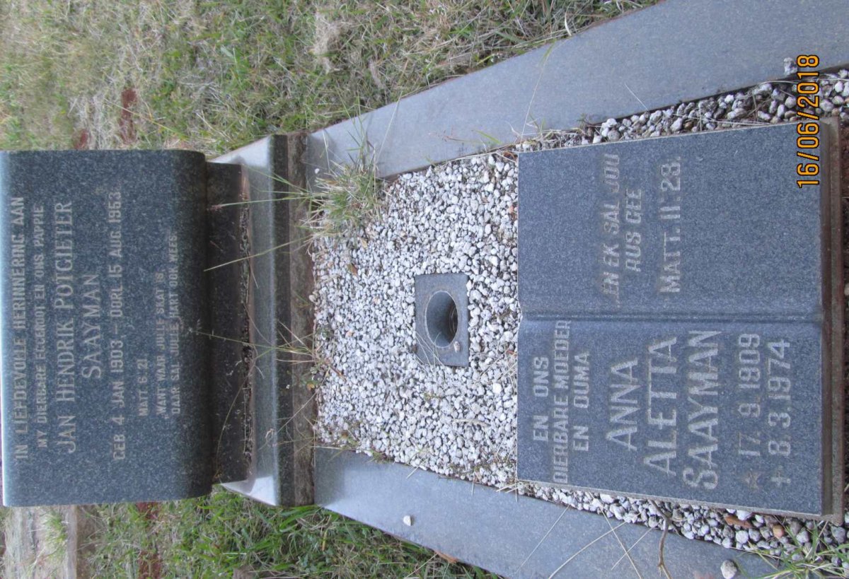 SAAYMAN Jan Hendrik Potgieter 1903-1953 &amp; Anna Aletta 1909-1974