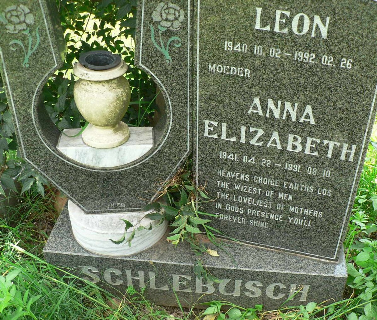 SCHLEBUSCH Leon 1940-1992 &amp; Anna Elizabeth 1941-1991