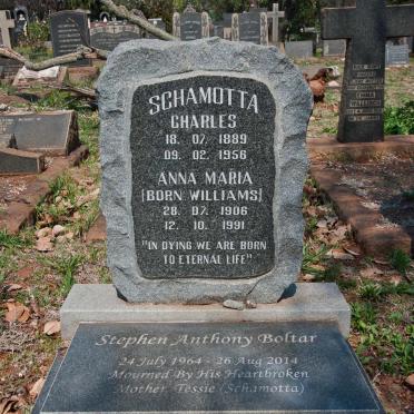SCHAMOTTA Charles 1889-1956 &amp; Anna Maria WILLIAMS 1906-1991 :: BOLTAR Stephen Anthony 1964-2014