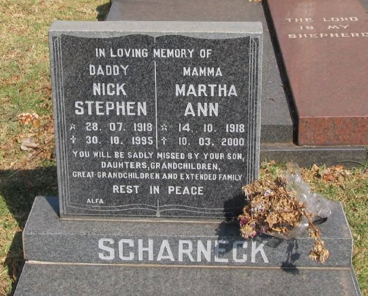 SCHARNECK Nick Stephen 1918-1995 &amp; Martha Ann 1918-2000