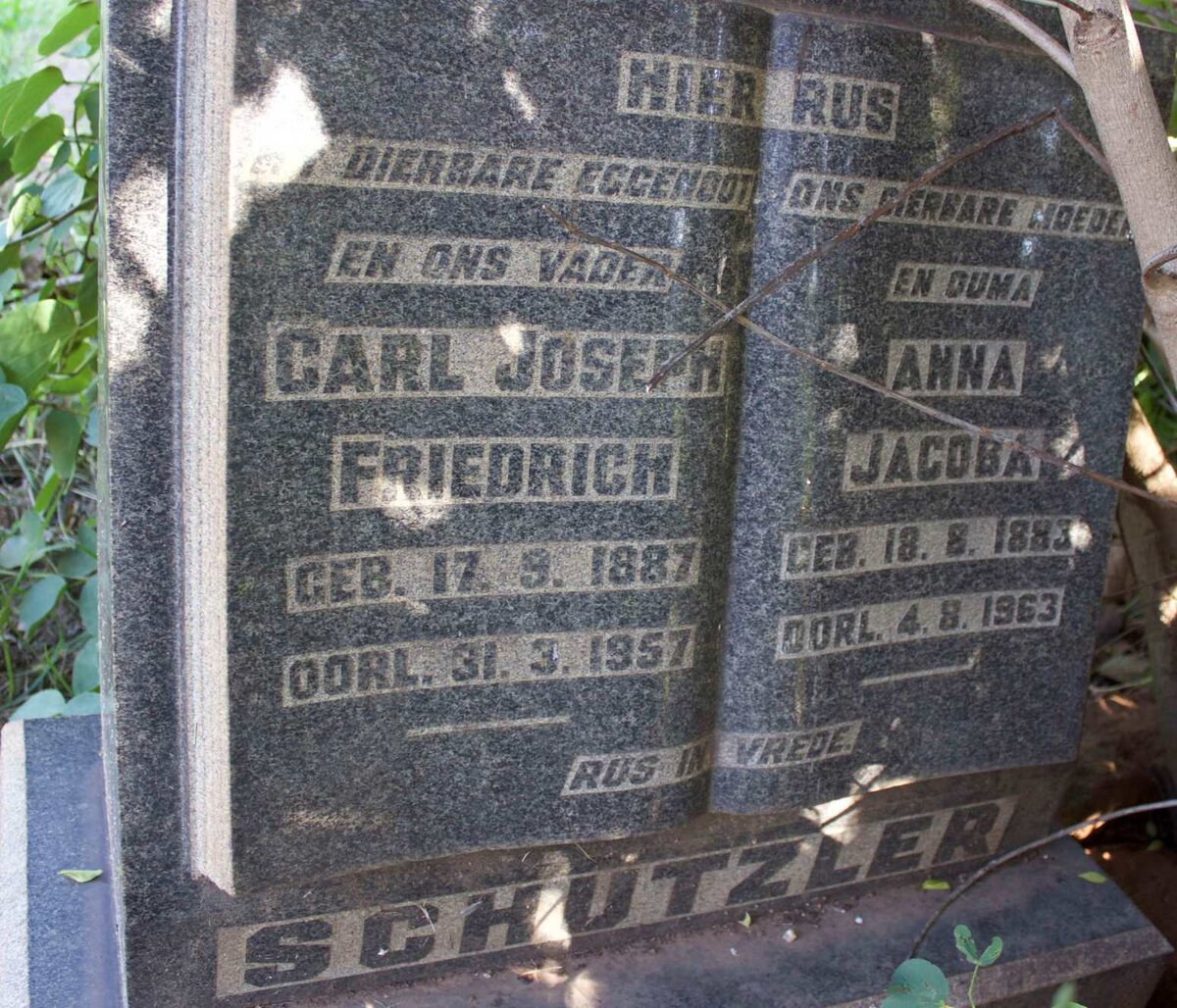 SCHUTZLER Carl Joseph Friedrich 1887-1957 &amp; Anna Jacoba 1883-1963