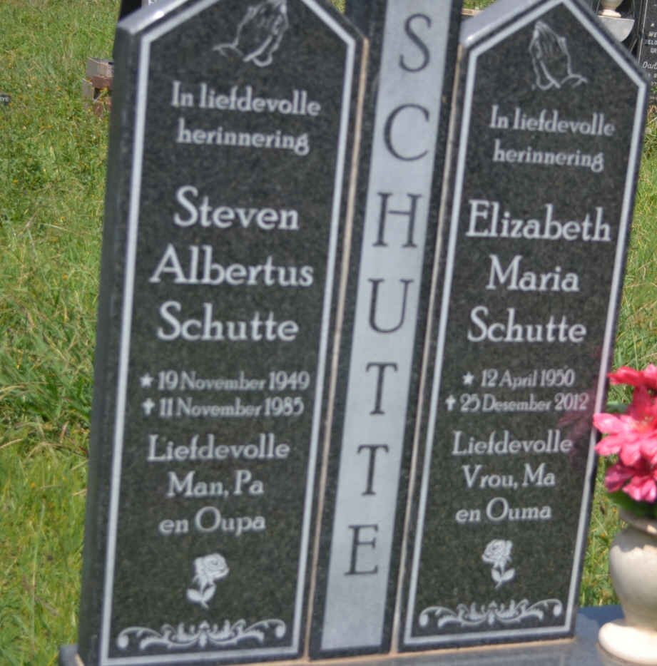 SCHUTTE Steven Albertus 1949-1985 &amp; Elizabeth Maria 1950-2012