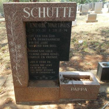 SCHUTTE Hendrik Martinus 1931-1974