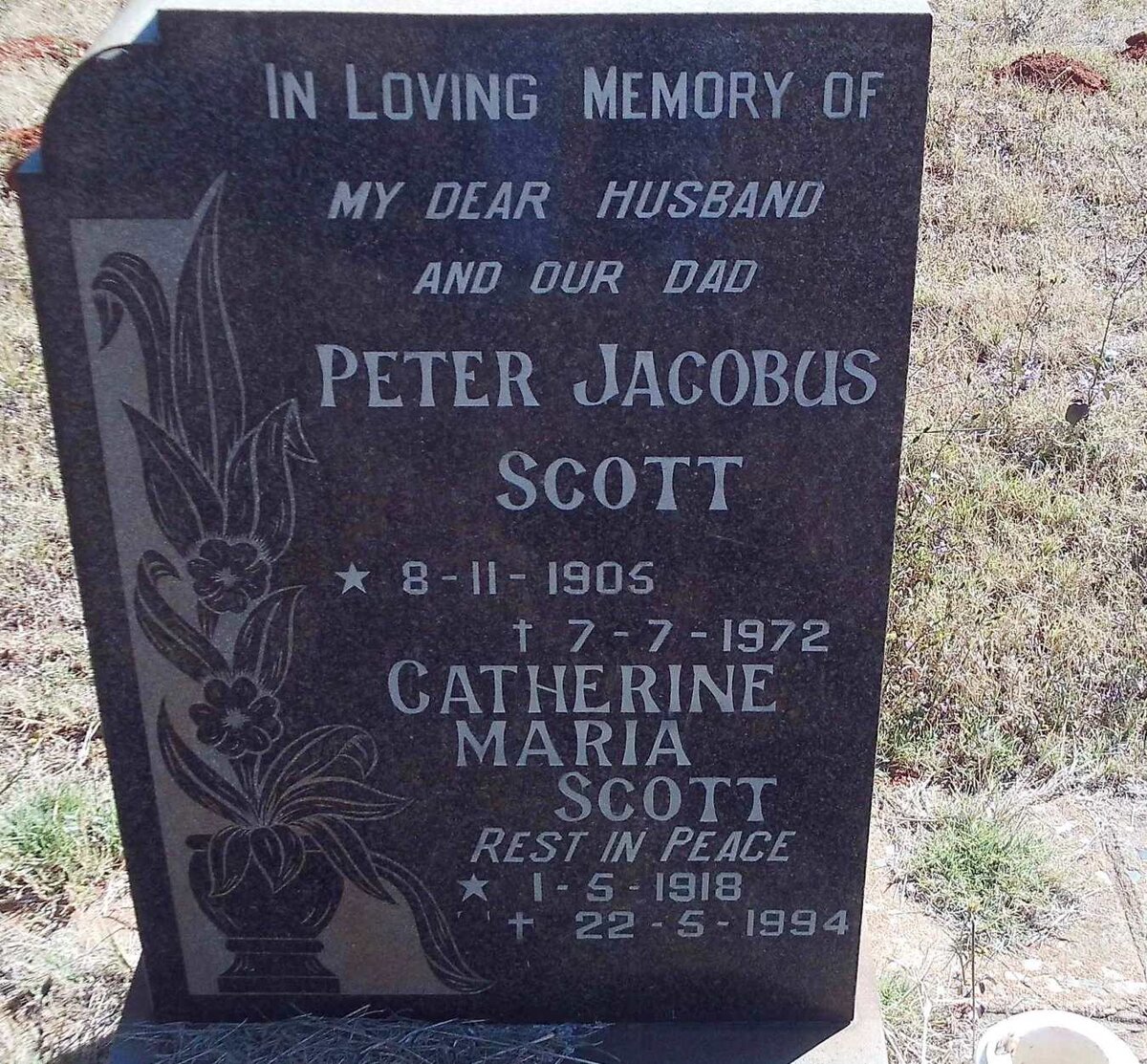 SCOTT Peter Jacobus 1905-1972 &amp; Catherine Maria 1918-1994