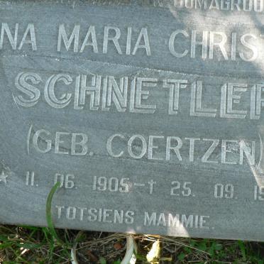 SCHNETLER Dina Maria Christina nee COERTZEN 1905-1992