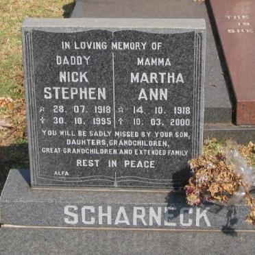 SCHARNECK Nick Stephen 1918-1995 &amp; Martha Ann 1918-2000