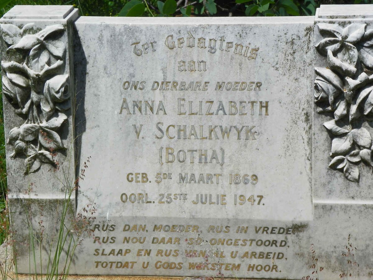 SCHALKWYK Anna Elizabeth, v. nee BOTHA 1869-1947