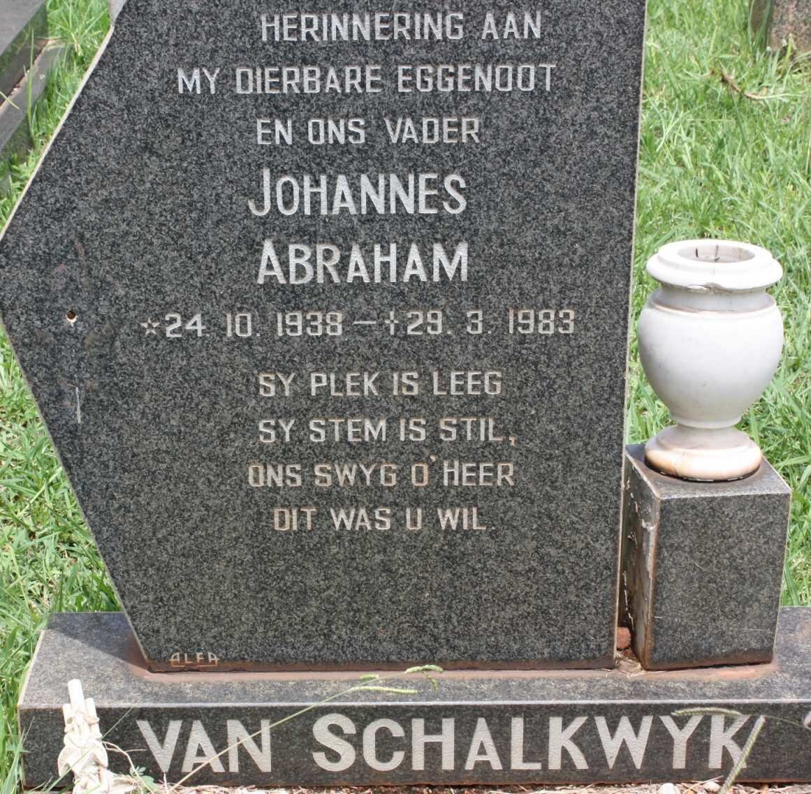 SCHALKWYK Johannes Abraham, van 1938-1983