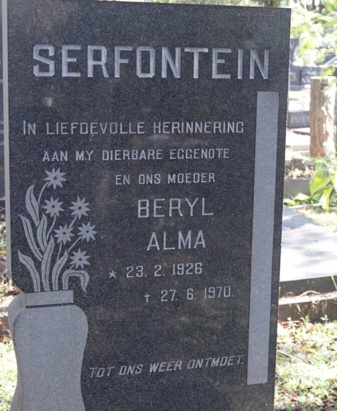 SERFONTEIN Beryl Alma 1926-1970