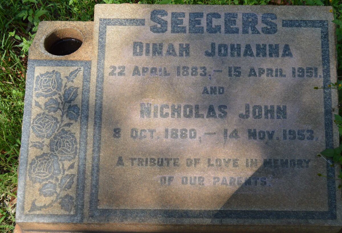 SEEGERS Nicholas John 1880-1953 &amp; Dinah Johanna 1883-1951
