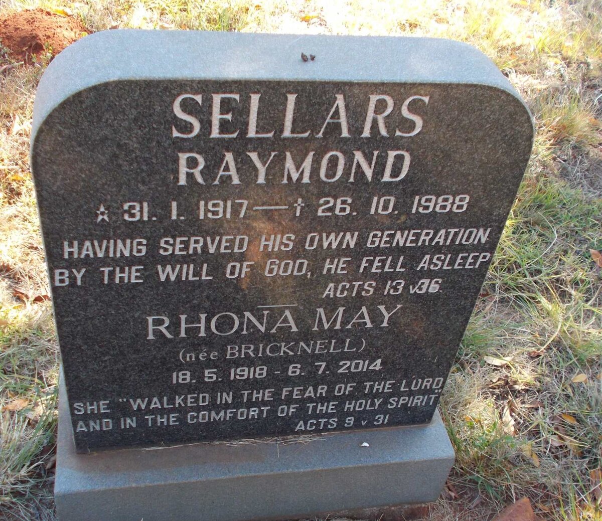 SELLARS Raymond 1917-1988 &amp; Rhona May BRICKNELL 1918-2014