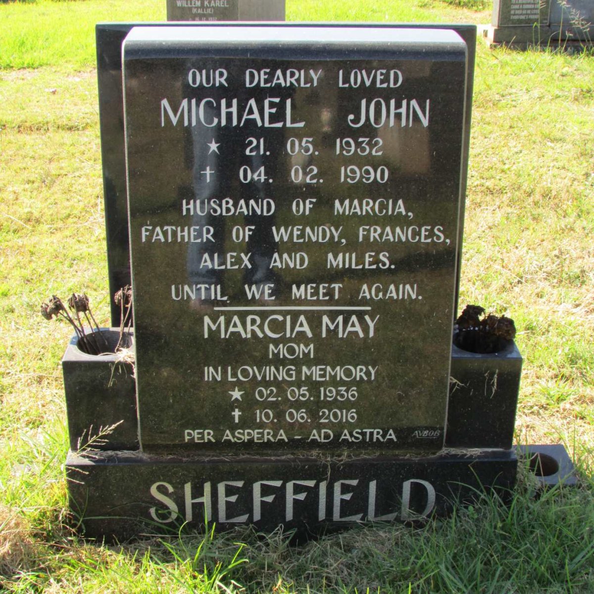 SHEFFIELD Michael John 1932-1990 &amp; Marcia May 1936-2016