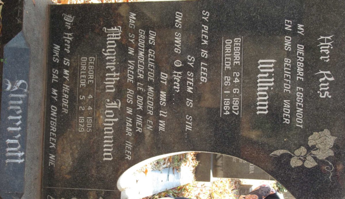 SHERRATT William 1907-1964 &amp; Magrietha Johanna 1905-1979