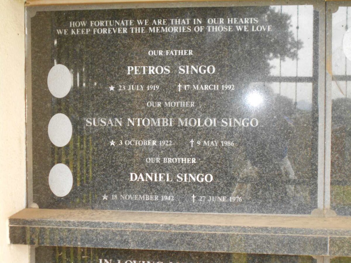 SINGO Petros 1919-1992 &amp; Susan Ntombi Moloi 1922-1986 :: SINGO Daniel 1942-1976