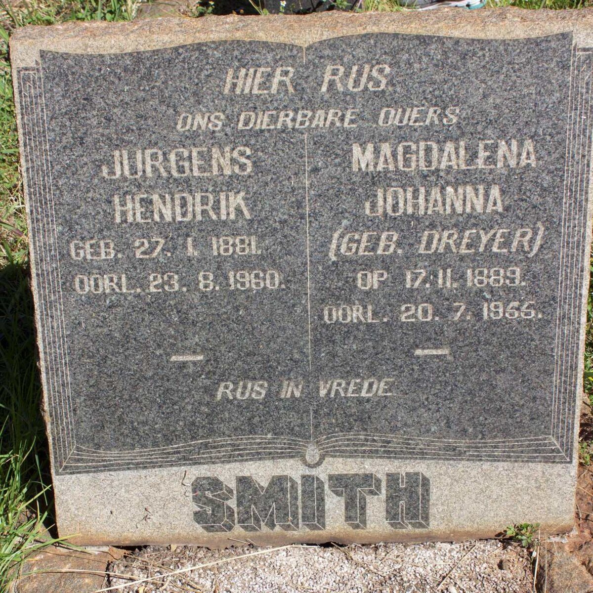 SMITH Jurgens Hendrik 1881-1960 &amp; Magdalena Johanna DREYER 1889-1955