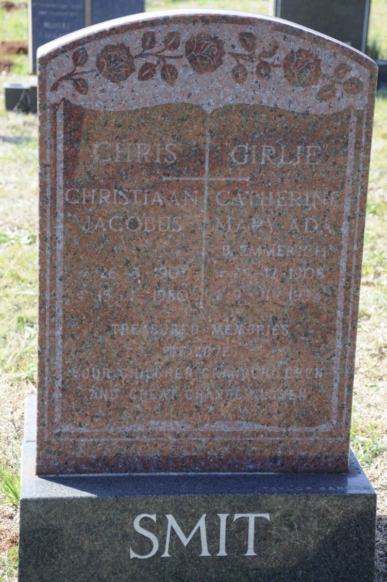 SMIT Christiaan Jacobus 190?-1980 &amp; Catherine Mary Ada nee EMMERICH 1908-1994