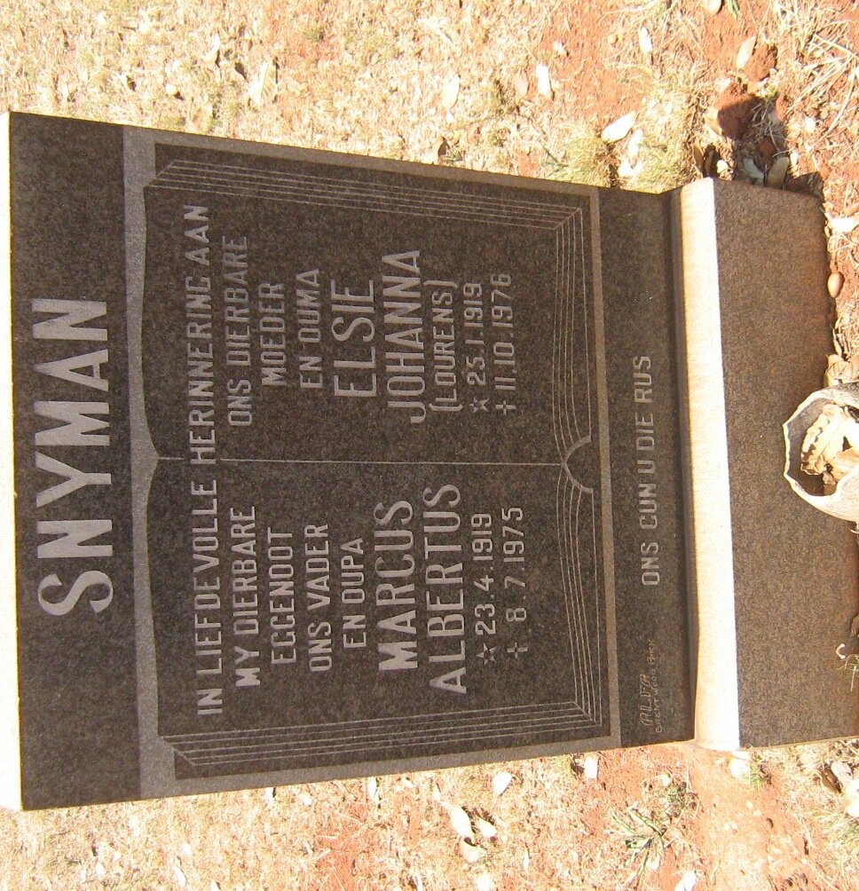 SNYMAN Marcus Albertus 1919-1975 &amp; Elsie Johanna LOURENS 1919-1976