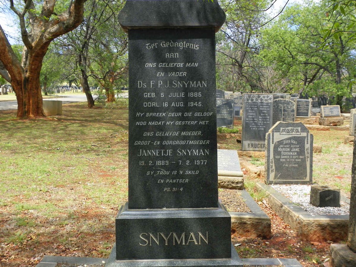 SNYMAN F.P.J. 1885-1945 &amp; Jannetje 1889-1977