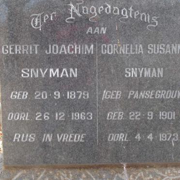 SNYMAN Gerrit Joachim 1879-1963 &amp; Cornelia Susanna PANSEGROUW 1901-1973