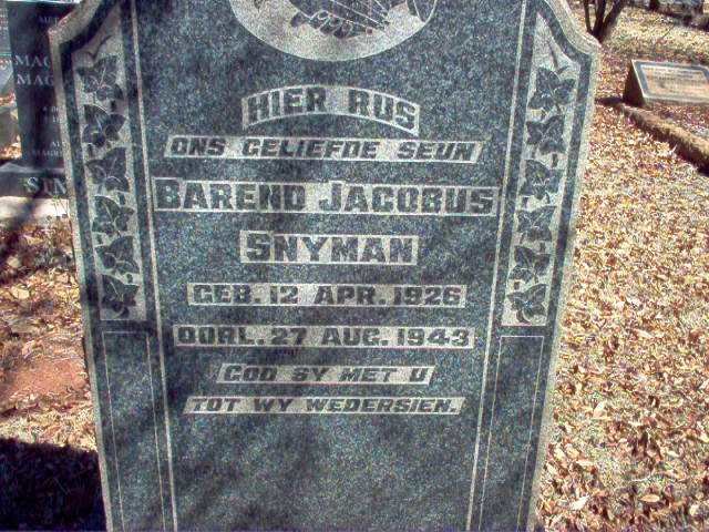 SNYMAN Barend Jacobus 1926-1943
