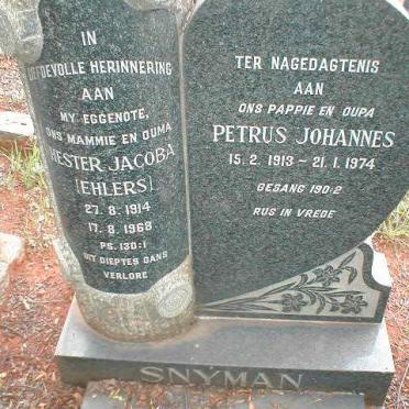 SNYMAN Petrus Johannes 1913-1974 &amp; Hester Jacoba EHLERS 1914-1968