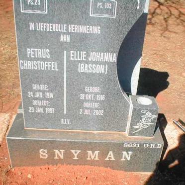 SNYMAN Petrus Christoffel 1914-1997 &amp; Ellie Johanna BASSON 1916-2002