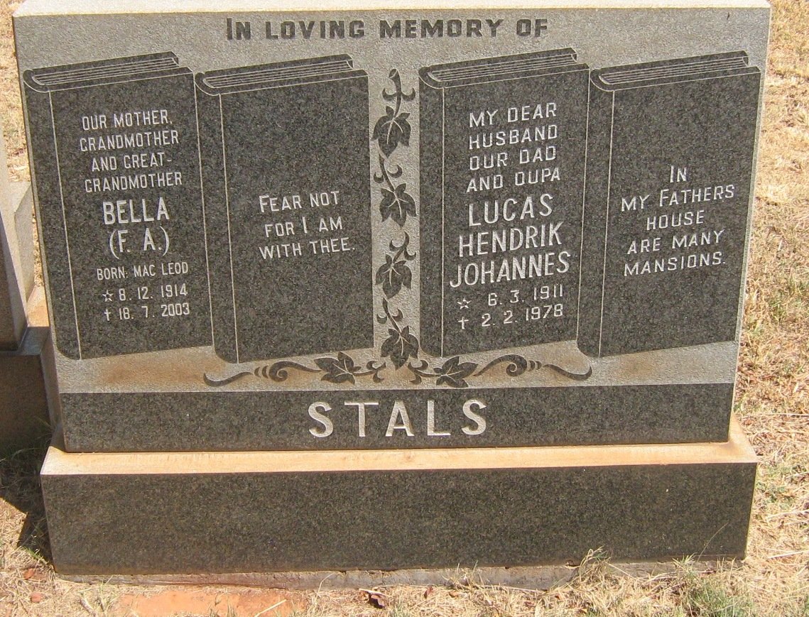 STALS Lucas Hendrik Johannes 1911-1978 &amp; Bella F.A. MACLEOD 1914-2003