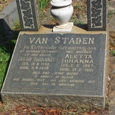 STADEN Jacob Johannes, van 1888-1959 &amp; Aletta Johanna 18?7-1961