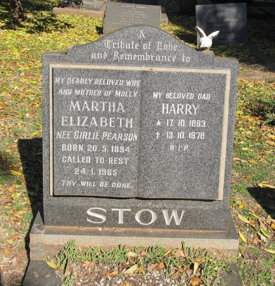 STOW Harry 1893-1978 &amp; Martha Elizabeth PEARSON 1894-1965