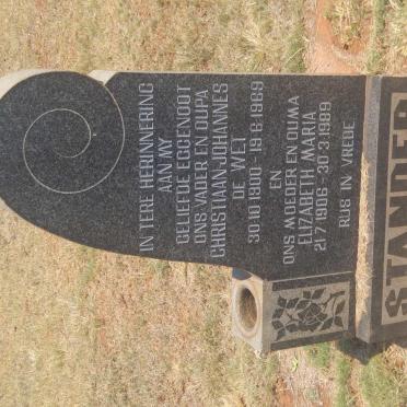 STANDER Christiaan Johannes de Wet 1900-1969 &amp; Elizabeth Maria 1906-1989