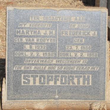 STOPFORTH Martha J.M. nee VAN ROOYEN 1932-1958 :: STOPFORTH Frederick J. 1955-1958