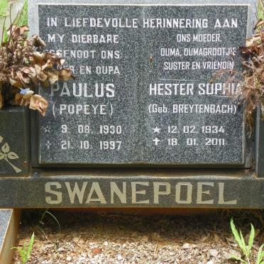 SWANEPOEL Paulus 1930-1997 &amp; Hester Sophia BREYTENBACH 1934-2011