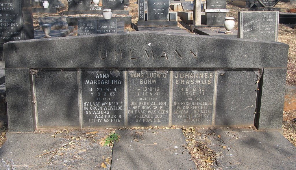 UHLMANN Hans Ludwig Bohm 1916-1980 &amp; Anna Margaretha 1919-1983 :: UHLMANN Erasmus 1956-1973