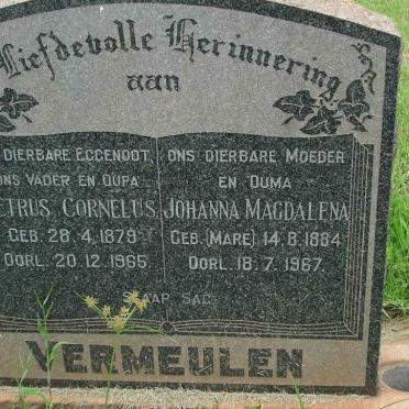 VERMEULEN Petrus Cornelus 1879-1965 &amp; Johanna Magdalena MARE 1884-1967 :: VERMEULEN M.A. 1908-1986