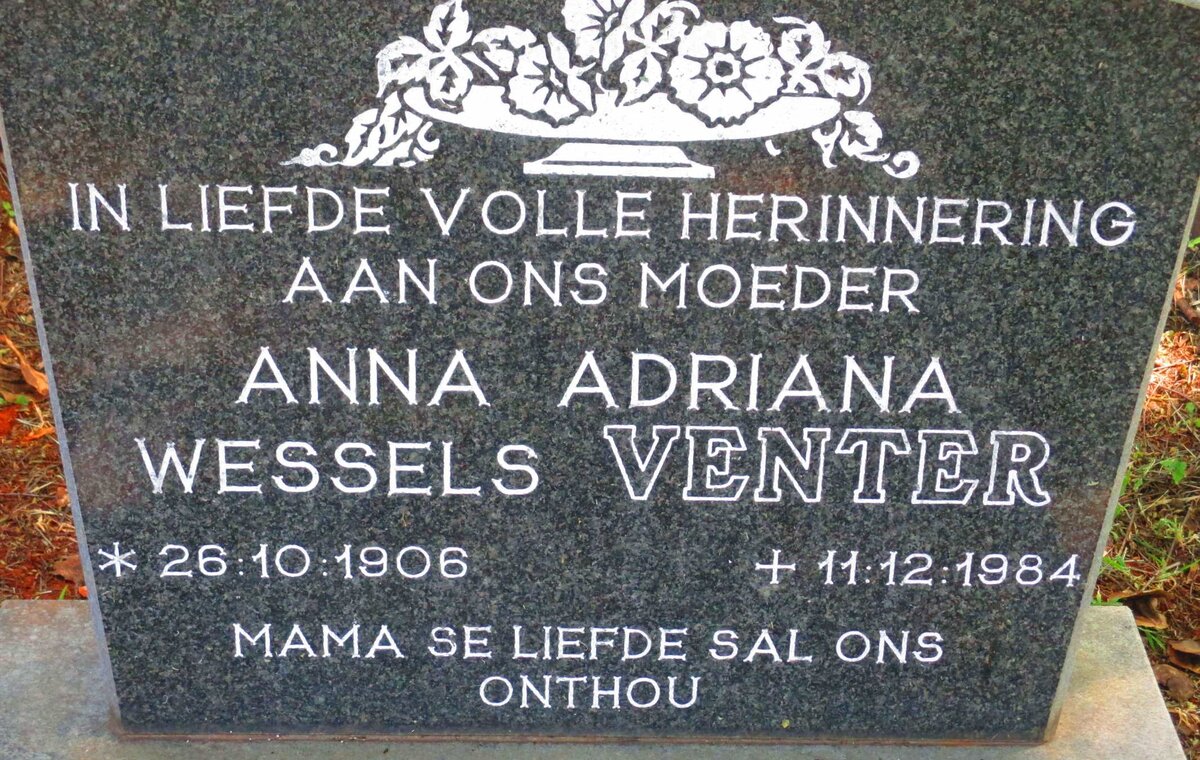 VENTER Anna Adriana Wessels 1906-1984