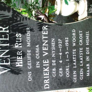VENTER Driekie nee DE NYSHEN 1927-1982
