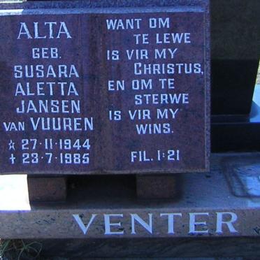 VENTER Susara Aletta nee Jansen van VUUREN 1944-1985