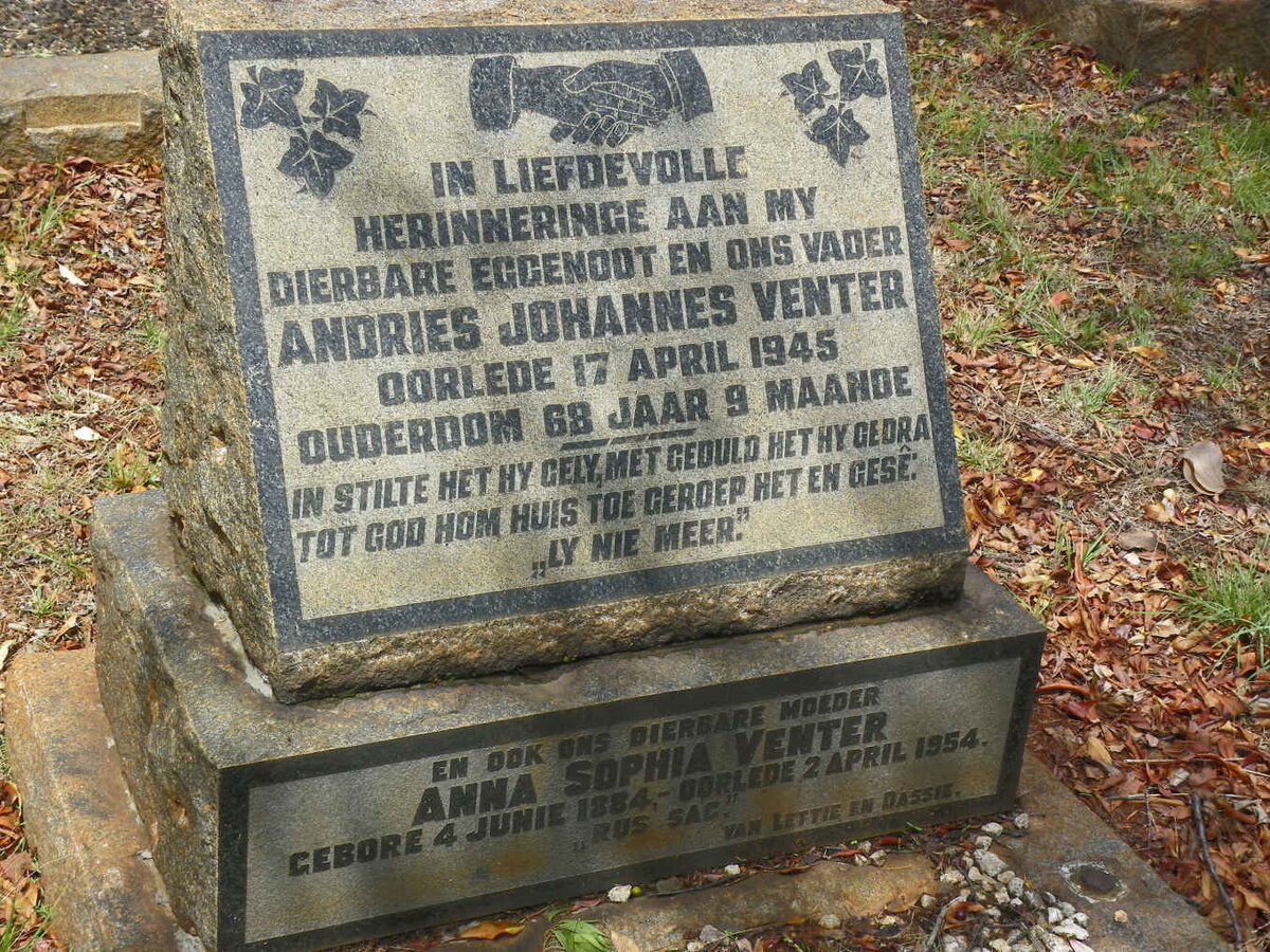 VENTER Andries Johannes -1945 &amp; Anna Sophia 1884-1954