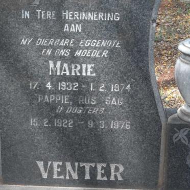 VENTER Pappie 1922-1976 &amp; Marie 1932-1974