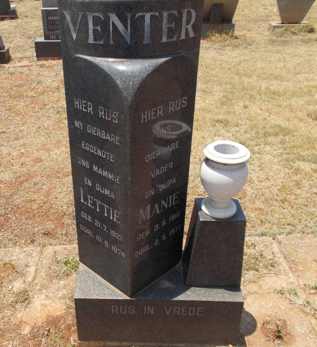 VENTER Manie 1916-1977 &amp; Lettie 1921-1974