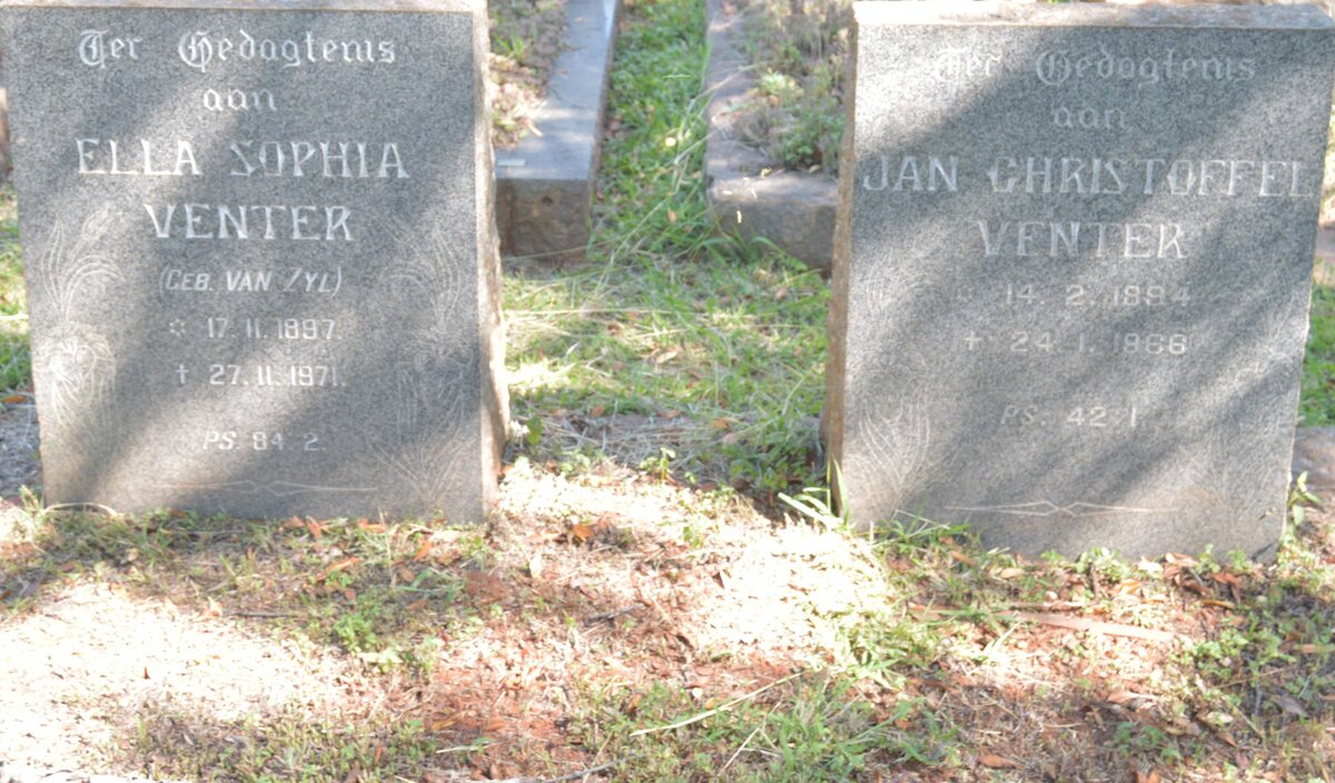 VENTER Jan Christoffel 1894-1966 &amp; Ella Sophia VAN ZYL 1897-1971