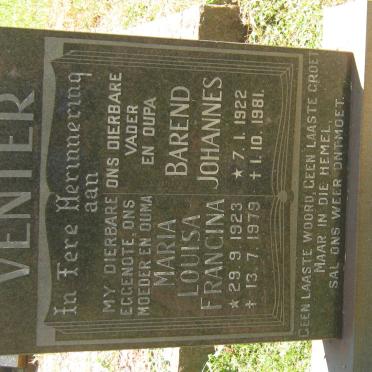 VENTER Barend Johannes 1922-1981 &amp; Maria Louisa Francina 1923-1979