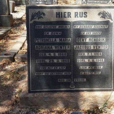 VENTER Gert Hendrik Jacobus 1864-1948 &amp; Petronella Maria Adriana 1868-1960