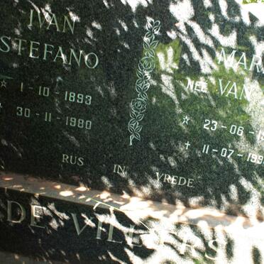 VILLIERS Ivan Stefano, de 1893-1980 &amp; Maria VAN ZYL 1905-1995