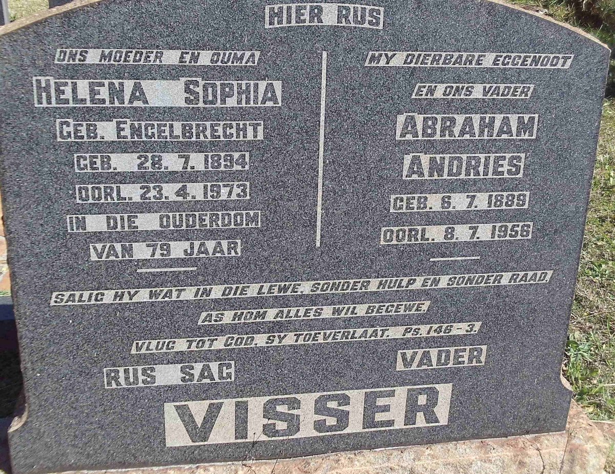 VISSER Abraham Andries 1889-1956 &amp; Helena Sophia ENGELBRECHT 1894-1973