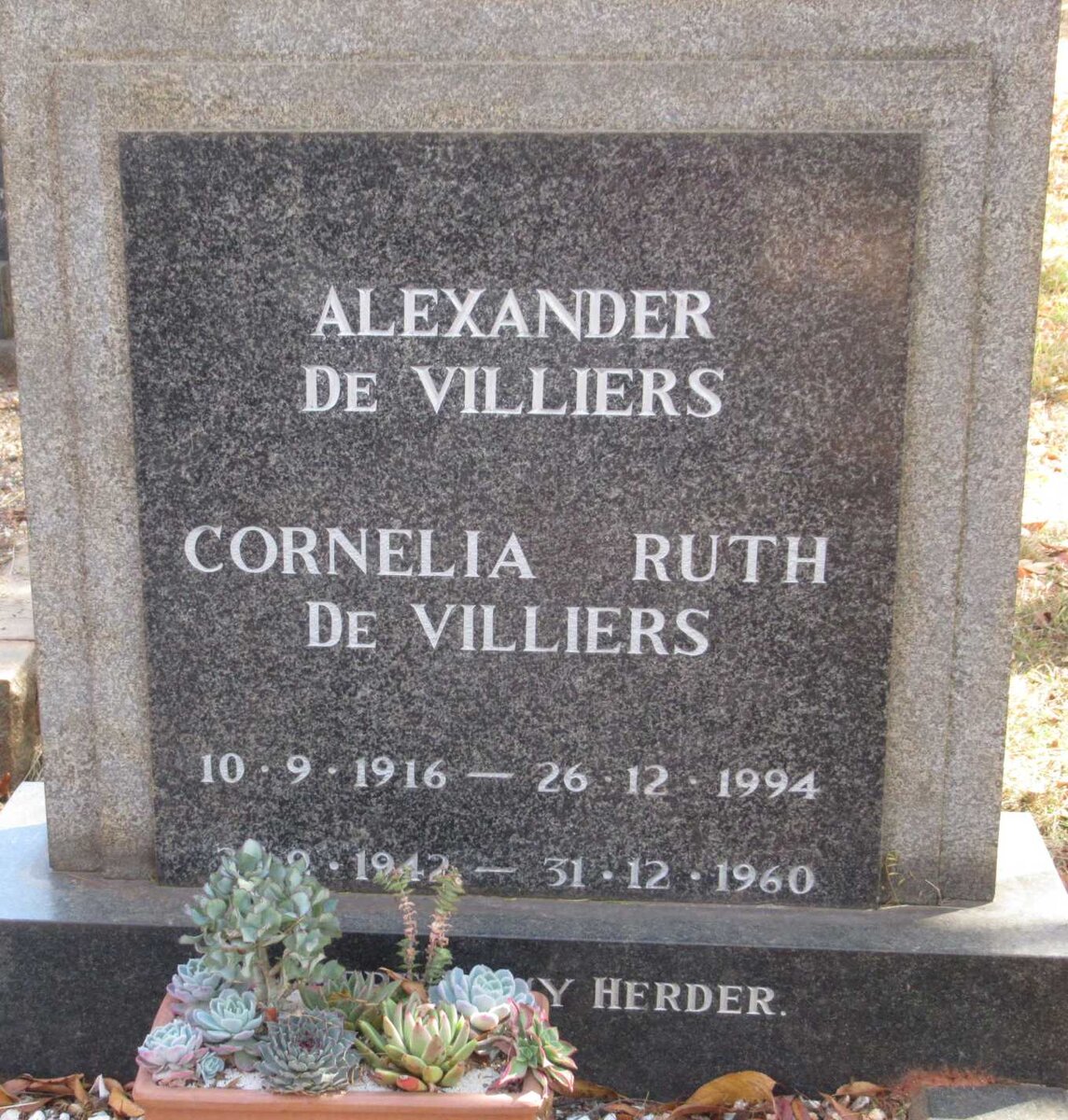 VILLIERS Alexander, de 1916-1994 &amp; Cornelia Ruth 1942-1960