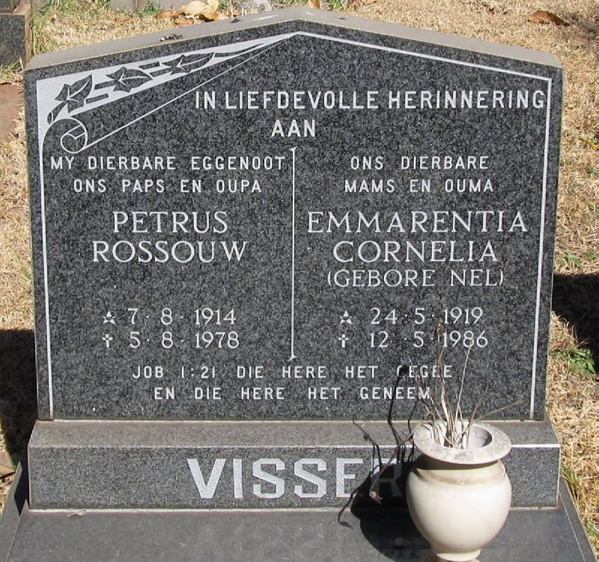 VISSER Petrus Rossouw 1914-1978 &amp; Emmarentia Cornelia NEL 1919-1986